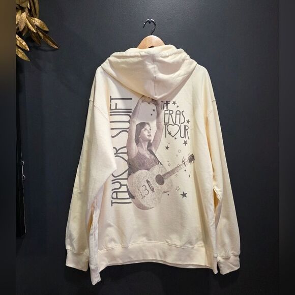 Taylor Swift Tops - Swift Eras Tour Fearless Hand Heart Photo Hoodie Beige Cream Sz 2X Sweatshirt